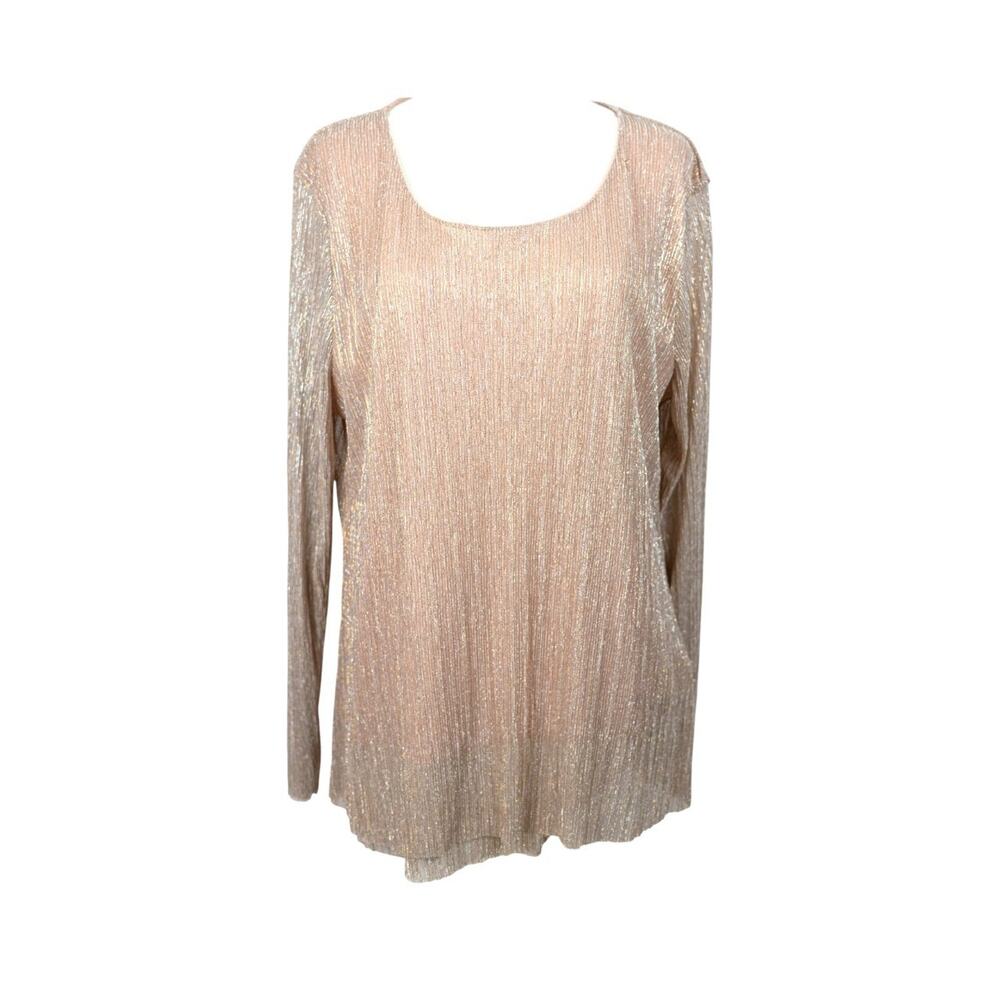 JM Collection XL Blouse Long Sleeve Lined Sparkle Pink Metallic NWT